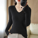 Fongt New Spring And Autumn V-Neck Vertical Knit Short Sleeve Women's Collar Slim Solid Color Wool Undershirt Jacket-Outfit
