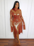 Pieces Sexy Fashion Women Set Female Solid Long Sleeve Tops And Split Skirts Suits Matching Sets Outfit 2023 Spring