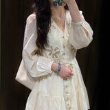 Fongt Explosion Women's Summer New Flower Embroidered With Long Sleeve Dress