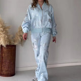 Fongt Summer New Fashion Sleek Print Zipper Leisure Jacket Two Sets