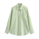 Fongt Women's ZA Temperament Spring New Temperament Commute Loose Striped Shirt