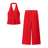 Fongt Homemade New Women's Clothing V-Necked Waist Trouser Casual Set