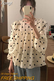 Autumn Blouses Women Fashion Chic Chiffon Round Collar Polka Dot Shirts Elegant Female Shirt
