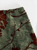 Mesh Lining Vintage Floral Midi Skirt-Outfit