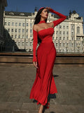Off-Shoulder Long Sleeve Flare Maxi Dress-Outfit