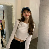 Fongt Long Sleeve White Bottom Shirt Korean Version Short Crop T-Shirt Female 2023 Autumn Decoration Body Show Thin Jacket