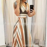 New Wish Sleeveless Stripe Print Matching Dress For Women-Outfit