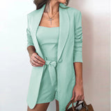 Color Suit Jacket Cotton Blend Fashion Temperament High Waist Shorts Three-piece