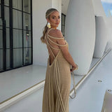 Spring New Dresses Rope Off-Shoulder Sexy Halterneck Loose Vacation Beach Dress Female Sexy Party Club Clothing Vestidos-Outfit