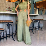 Fongt New 2024 Summer Round Collar Flounce Jumpsuit-Outfit