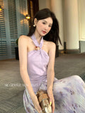 Fongt Xixi 2025 Summer New Korean Version Pure Temperament Hanging Neck Knitted Bottom Sling Vest Women 89436
