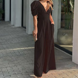 Fongt 2024 New Women's Short-Sleeved Fashion Elegant Plus-Size Wide-Leg
