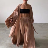 TWOTWINSTYLE White Sexy Three Piece Set For Women Slim Vest Lantern Sleeve Coat Wide Leg Pants Loose Sets Female Fashion