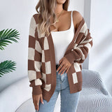 Autumn And Winter Lattice Lantern Sleeve Sweater Long Coat Women's