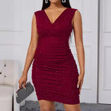 Fongt Solid-Color V-Neck Solid-Colored Sleeveless Sleeve-Less Sleeve-Bless Women's