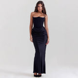 Fongt New Red Thoracic Fish Bone Sexy Body Fishtail Fishtail Dress Long Solid Dress Woman