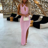 Fongt Summer New Sexy Fashion Tight Solid Color Knitting Pit Side Open Dress Women's Clothing