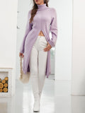 Fongt Women's Long Knitted Shirt Spring And Autumn Fashion High-Neck Long Sleeves Under The Fork Solid Color Sweater