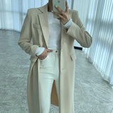 Autumn Winter Notched Double Breasted Jacket Slim Black Women Long Blazers Office Lady