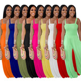 Fongt New Women's Solid Color Casual Strap Strapless Wide-Leg Jumpsuit-Outfit