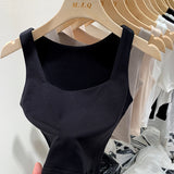 Sling Vest Women's Suit With Cover, Breast Wide Shoulder Straps, Sleeveless T-Shirt, Square Collar, Bottom Top, Summer