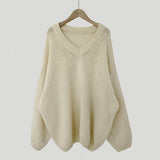 Solid Color V-Neck Oversized Sweater-Outfit