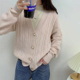 And Winter New Cashmere V-Collar Twist Sweater Women's Korean Version Lazy Cardigan Jacket-Outfit