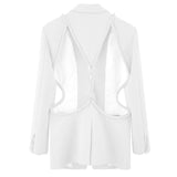 High Street Blazer For Women Notched Collar Long Sleeve Cut Out Solid Blazers Female Clothes Style New 2022