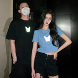 Fongt 2024 New Net Red Couples Wear Reflective Butterfly Short-Sleeve T-Shirt Female Ins Super Fire Short Student
