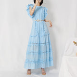 French High-End Long Dress 2025 New Temperament Design Embroidered Belt Thin Solid Color Long Dress