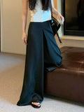 Fongt Acetic Acid Solid Silk Silk Slipping Fascination Leisure Broad Leg Trousers 2025 Summer New High-Waisted Trousers