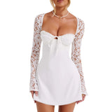 Women's French Sexy Lace Lace Long Sleeves Straight Back A Set Short