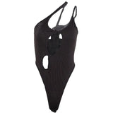 Dark Punk Black Women Ribbed Bodysuits Y2k Summer Sexy Hollow Out Camis Bodysuit Gothic Irregular Fashion Halter