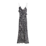 Spring Silk Satin Printed Flower Decorated Dress 3207011-Outfit