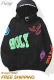 Graffiti Letter Print Hoodies Women Men Casual Loose Hooded Shirt Harajuku Hip Hop Oversized Streetwear Pullover