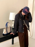 Small Fragrant Wind Short Down Jacket Female In 2024 Winter New Diamond Gold Buckle Warm Small Lapel Coat Tide-Outfit