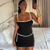 Patchwork Solid Spaghetti Bodycon Dress-Outfit
