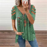 Collar Leisure Zipper Pullover Print Short Sleeve Loose T-shirt