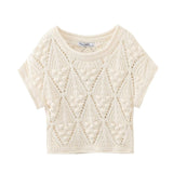 2023 New Round Collar Ball Ornaments Hollow Short Sleeve Sweater Women's 9014-Outfit
