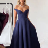 Temperament Famous Wind Dress Woman 2025 Summer New Fashion Elegant Style Solid Color Shoulder Dress