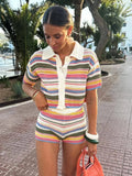 Fongt 2025 New Crochet POLO Shirt Knitted Knitted Blouse Shorts Set B62049