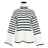 Fongt 2023 New Explosion Women's High-Collar Knitted Striped Opener