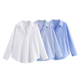 Fongt Summer New Women's Cotton Loose Leisure Long-Sleeved Oxford Shirt Women