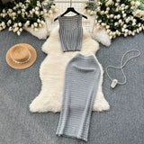Fongt Hottie Port Style Suit Women's Summer Short Vest Top With High Waist Half Skirt Knit Two Sets