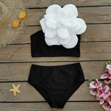 One-Shoulder Three-Dimensional Flower High-Waisted Solid Color Split Swimsuit Woman 2025 New