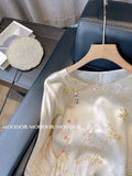 Chinese Style Bamboo Printing Medium Sleeve Round Collar Blouse Thin Summer Loose Aging Beautiful Vintage Blouse-Outfit