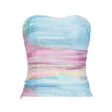 Fongt Holiday Fenghai Island Shell Print Shoulder Repair Braid Vest Hot Girl Sexy Tight Blouse