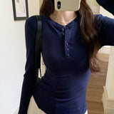 Unique Half-Breasted Elastic Slim Threaded Shoulder Long-Sleeved T-Shirt Women's Early Autumn New Inner