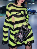 Distressed Stripe Longline Sweater-Outfit