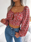 Spring And Summer Sexy Wood Ear With Broken Flowers Chiffon Tat Umbilled Tops Women's